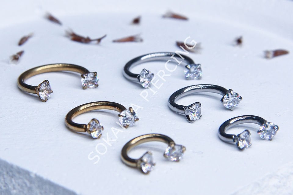 TAŞLI YARIM HALKA PİERCİNG Silver - 10 mm