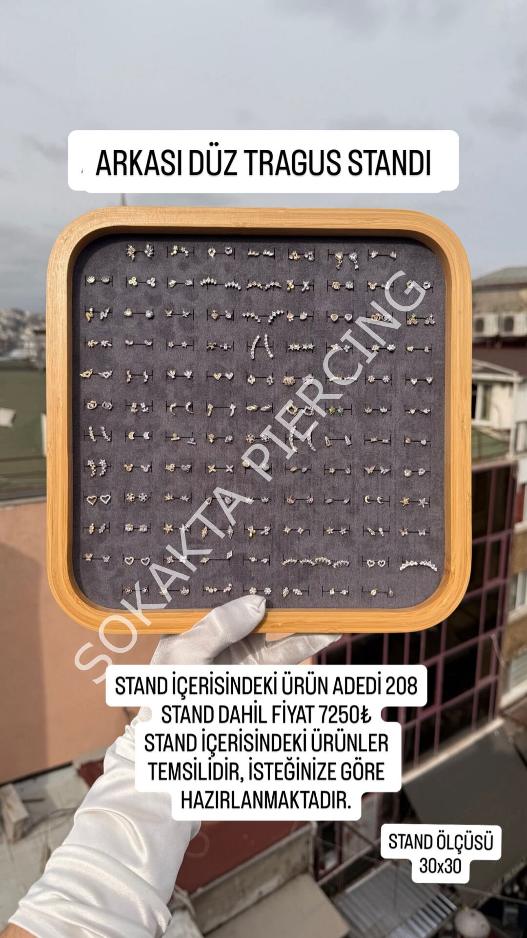 208 ADET ARKASI DÜZ PİERCİNG STANDI Gri
