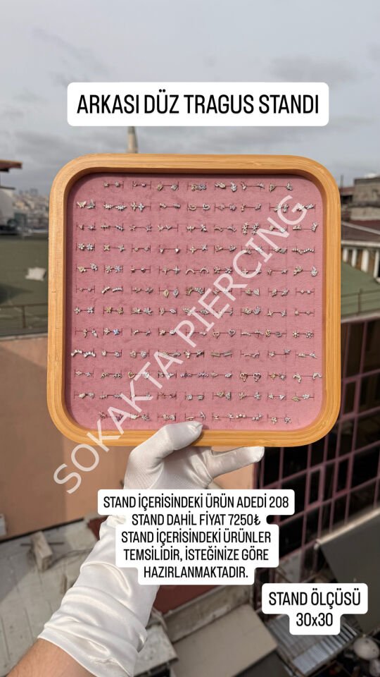 208 ADET ARKASI DÜZ PİERCİNG STANDI Gri