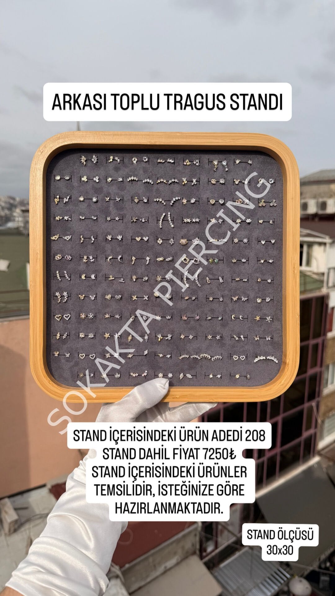 208 ADET ARKASI TOPLU PİERCİNG STANDI Gri