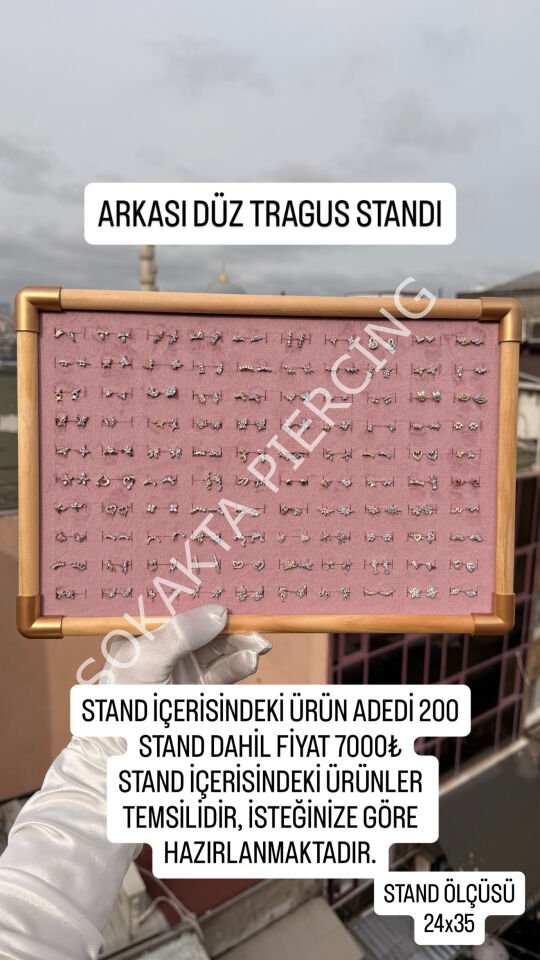 200 ADET ARKASI DÜZ PİERCİNG STANDI Silver