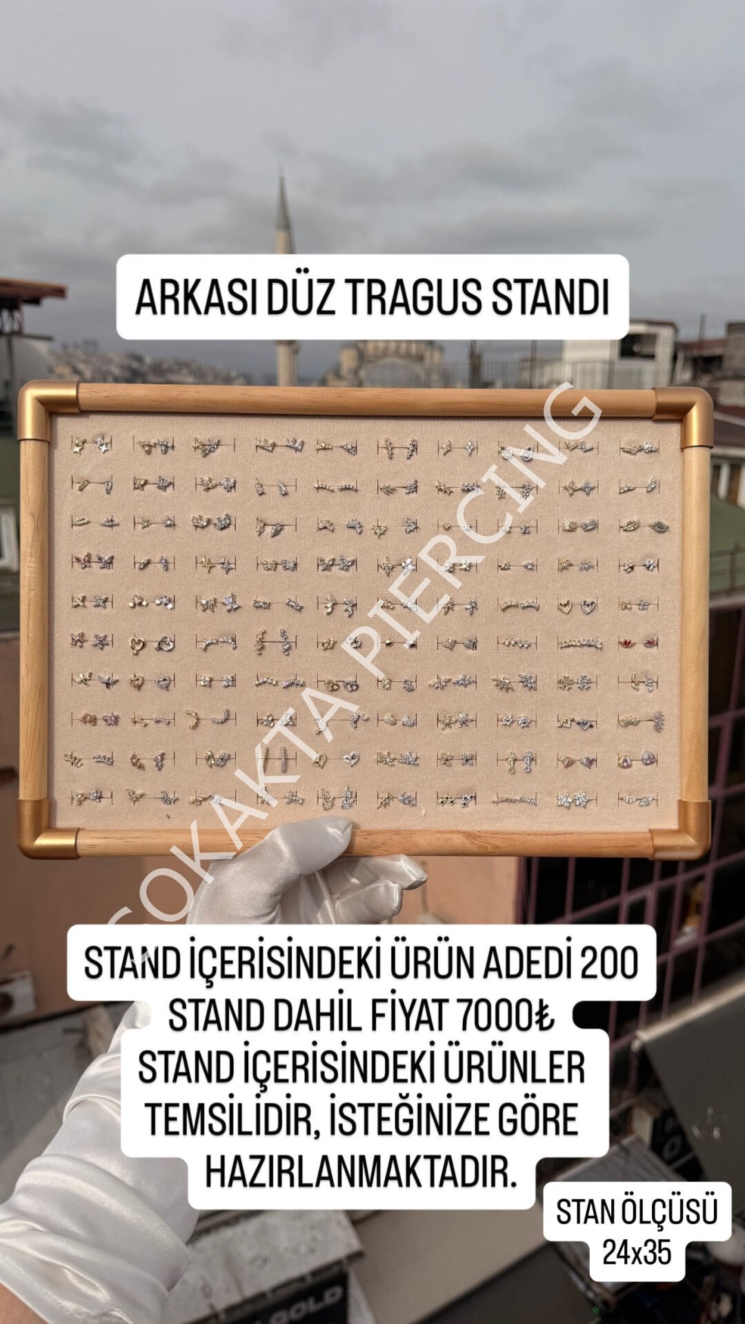 200 ADET ARKASI DÜZ PİERCİNG STANDI Silver