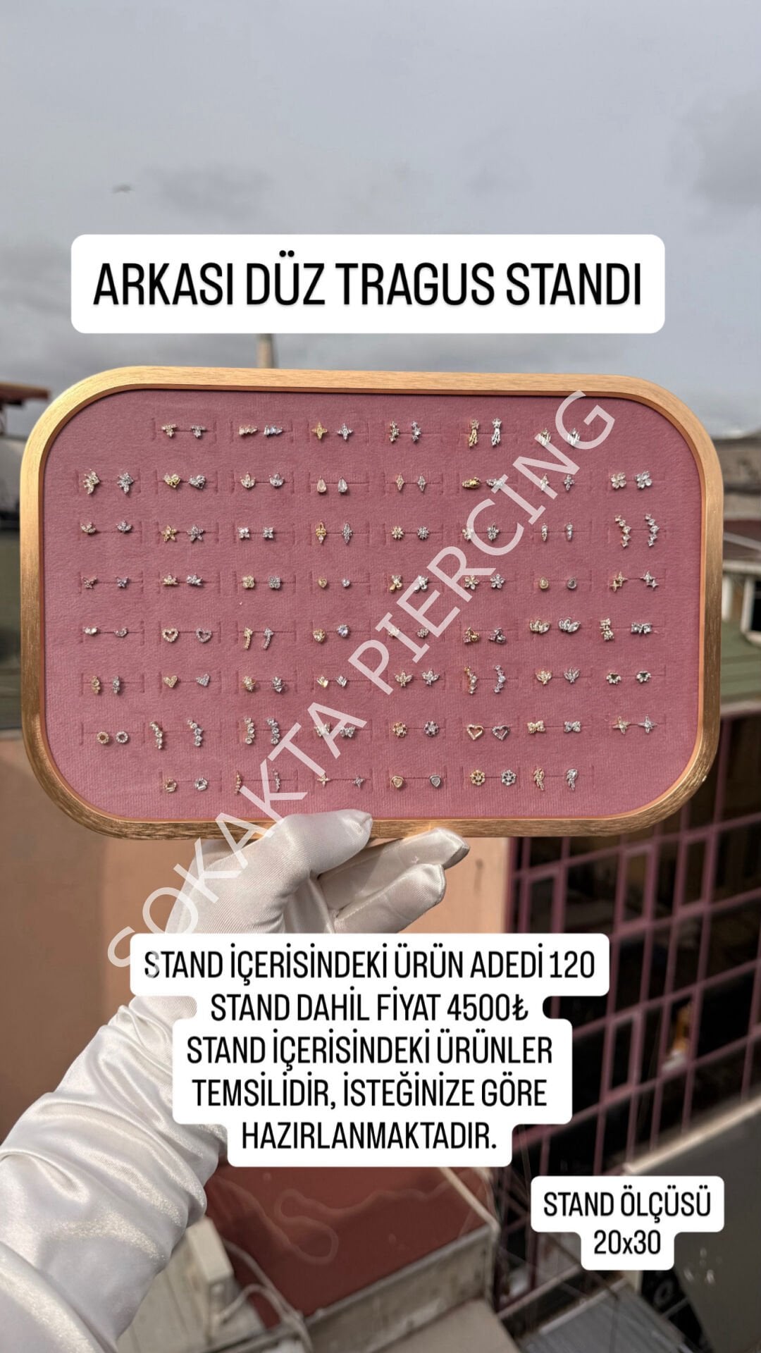 120 ADET ARKASI DÜZ  PİERCİNG STANDI Pembe