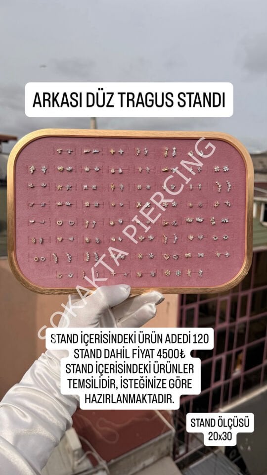 120 ADET ARKASI DÜZ  PİERCİNG STANDI Pembe
