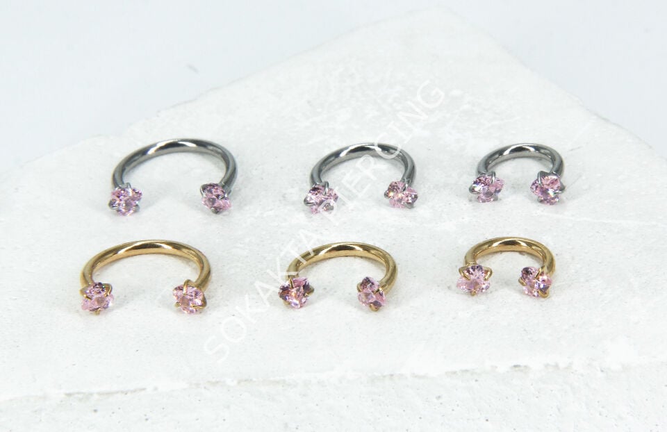 PEMBE KALP TAŞLI YARIM HALKA Silver - 10 mm