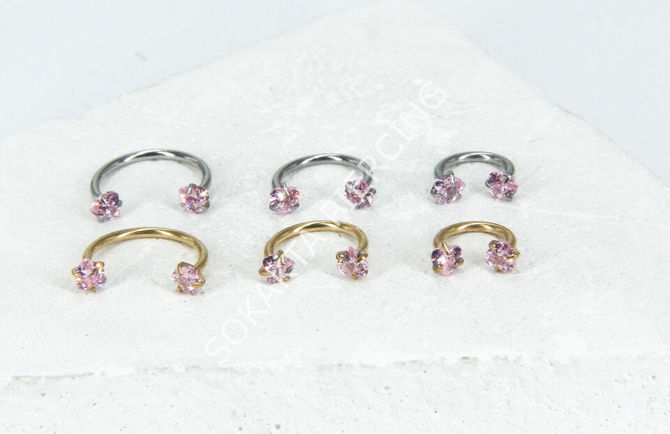 PEMBE KALP TAŞLI YARIM HALKA Silver - 10 mm