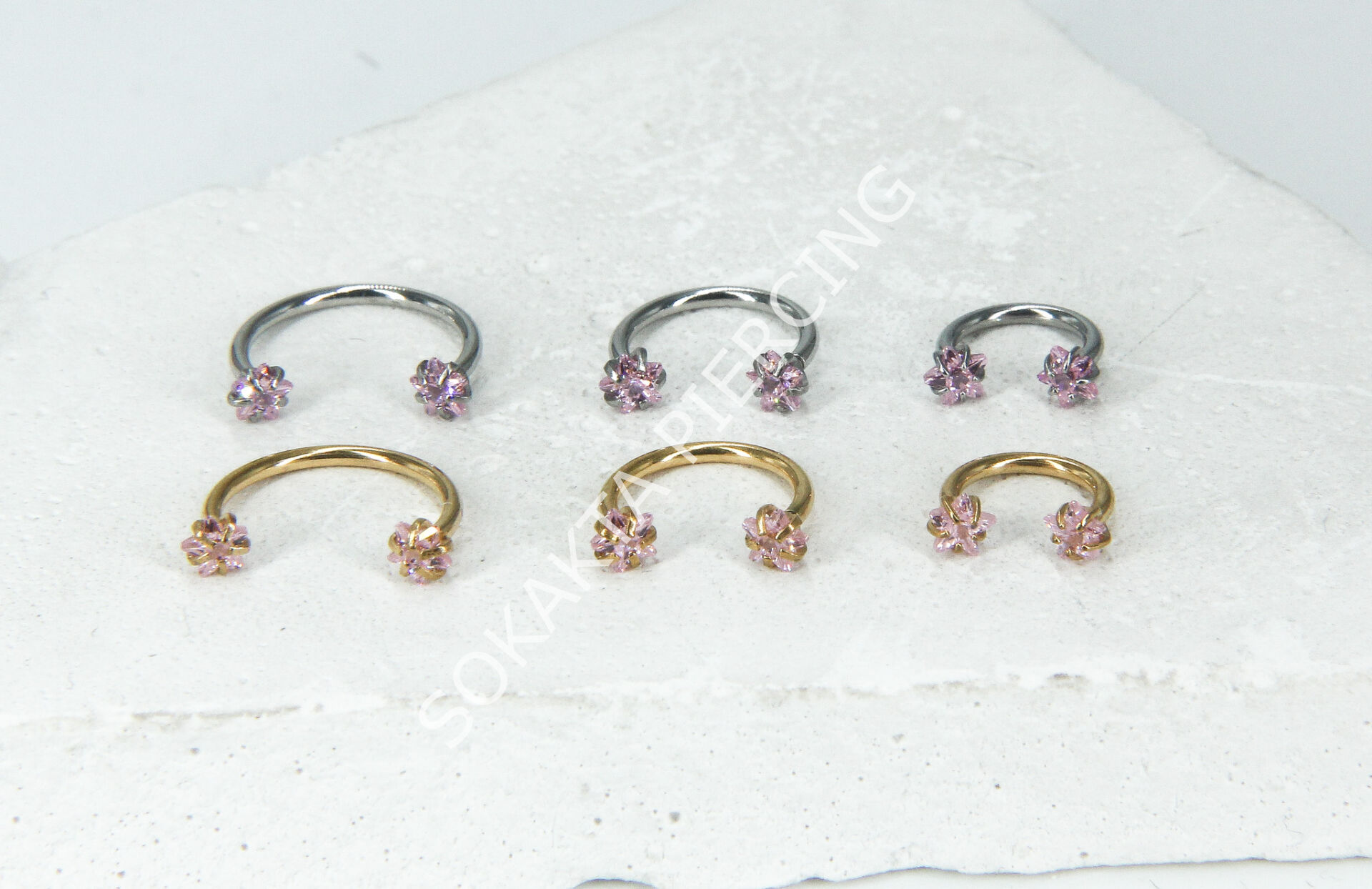 PEMBE YILDIZ  TAŞLI YARIM HALKA Silver - 10 mm