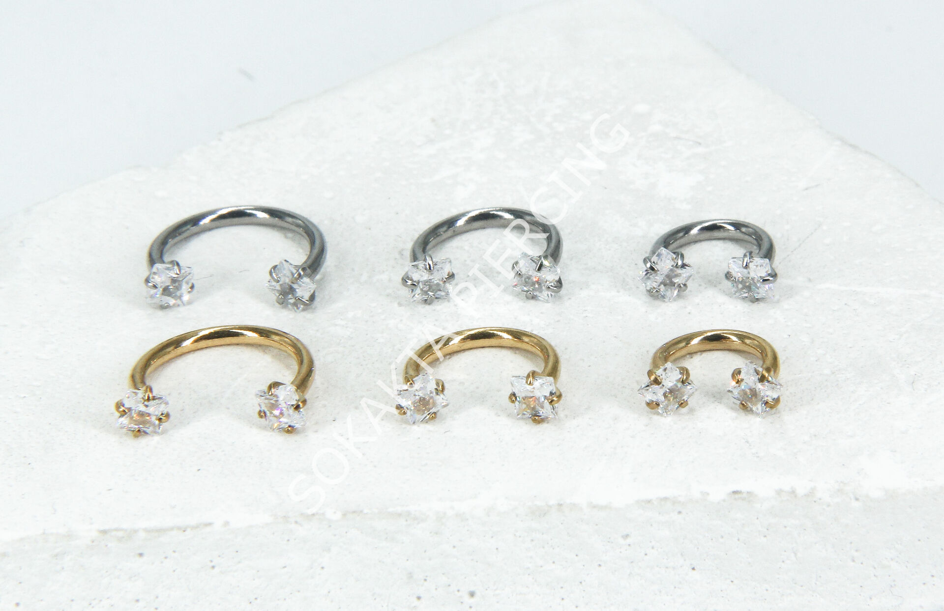 KARE  TAŞLI YARIM HALKA Silver - 10 mm
