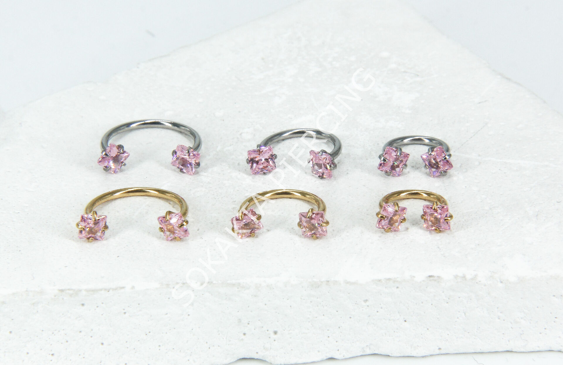 PEMBE KARE  TAŞLI YARIM HALKA Silver - 10 mm